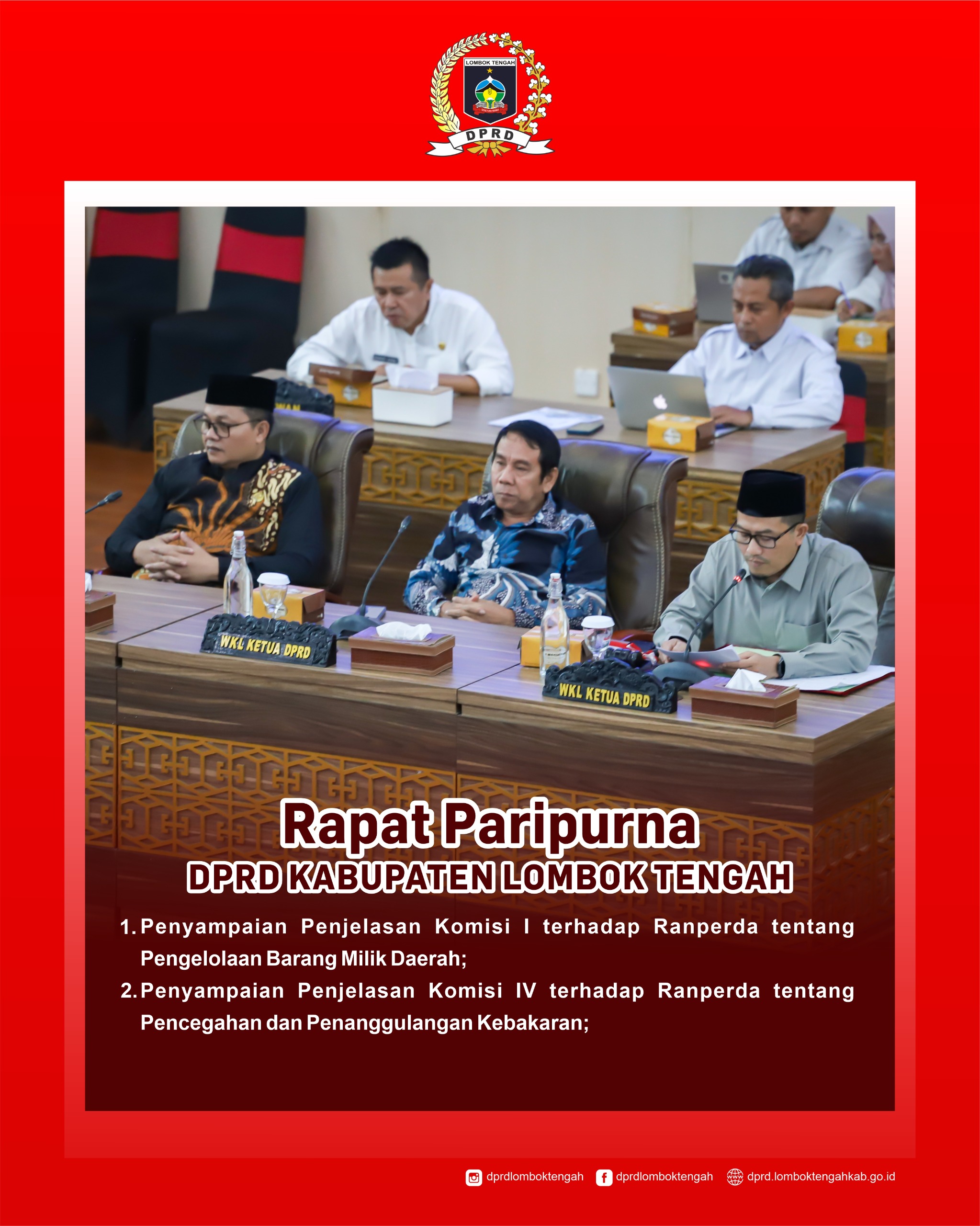 Paripurna Internal DPRD Lombok Tengah Bahas Dua Ranperda, Pengelolaan BMD dan Pencegahan Kebakaran